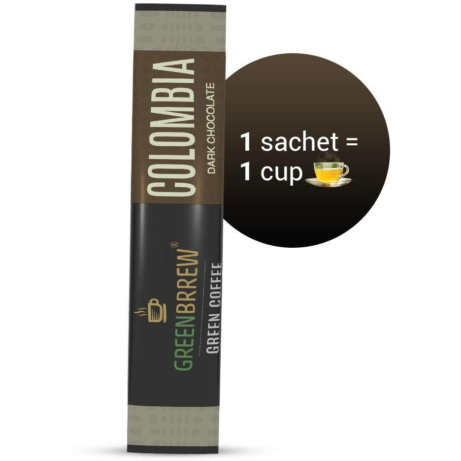 Greenbrrew Dark Chocolate Instant Coffee | Green Coffee Extract (PL-AAA) + Probiotics | Hot & Cold Coffee | 20 Sachets, 30g