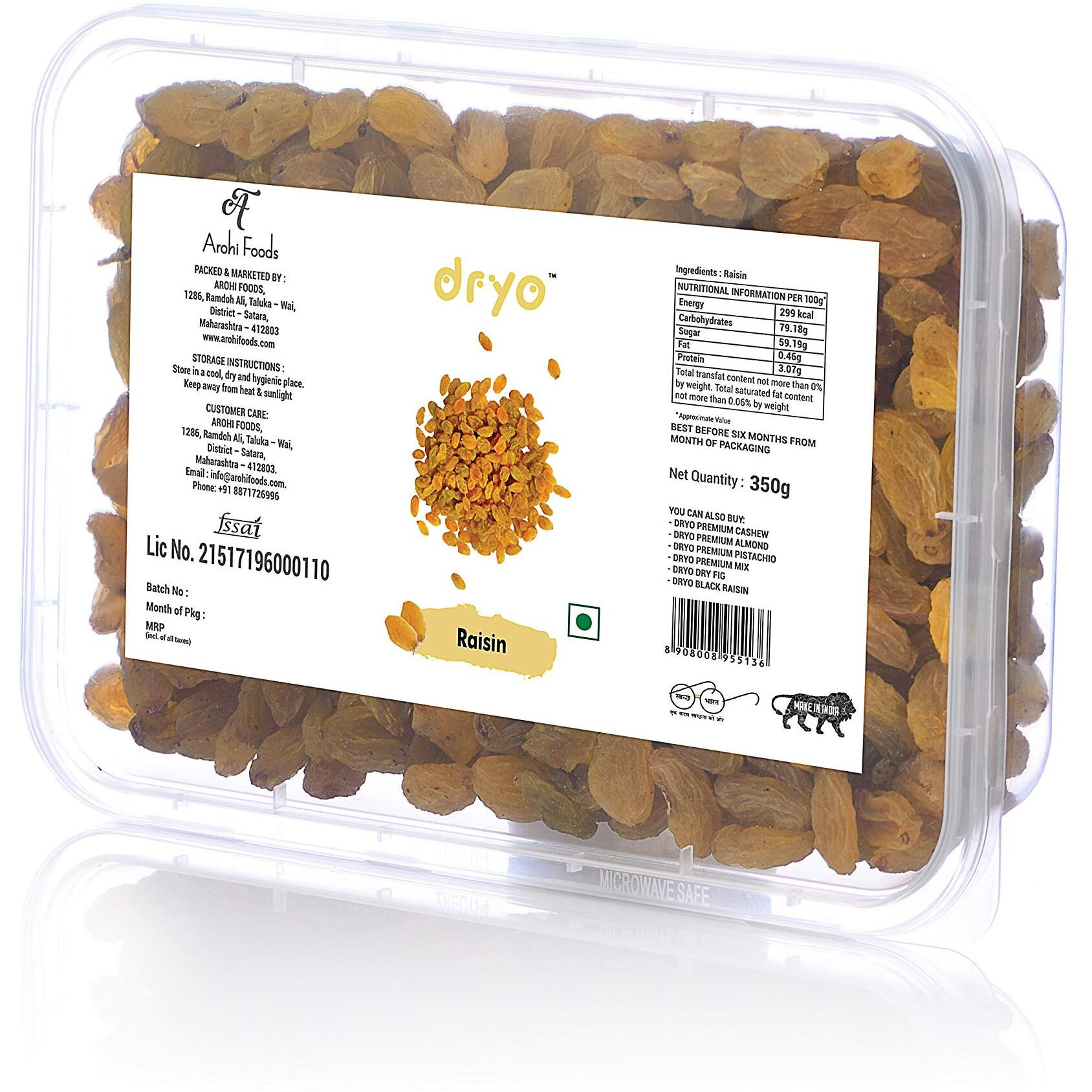 Dryo Premium Natural Healthy Raisin/Kishmish - 350 gm, Healthy Juicy Hand-Sorted Indian Kishmish