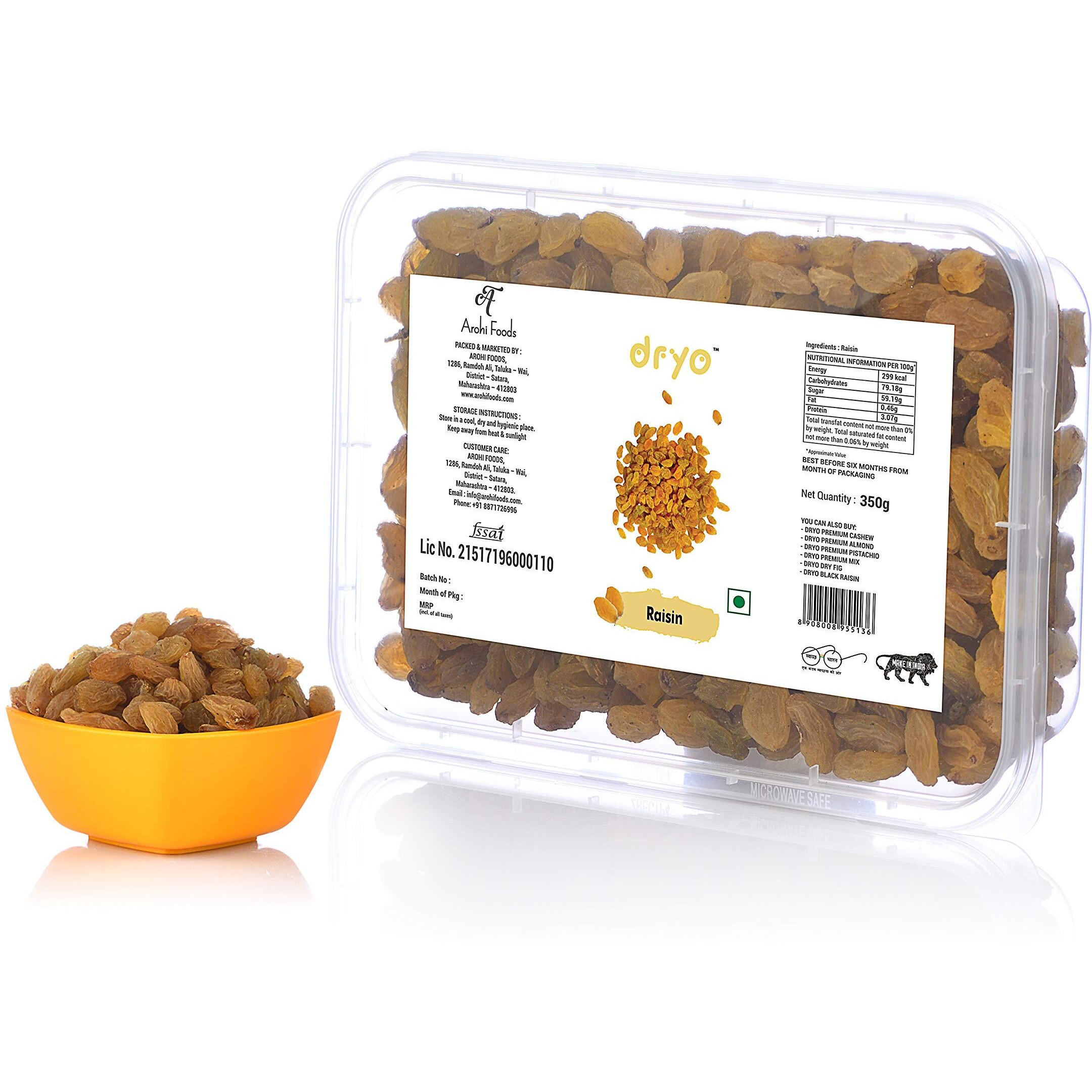 Dryo Premium Natural Healthy Raisin/Kishmish - 350 gm, Healthy Juicy Hand-Sorted Indian Kishmish