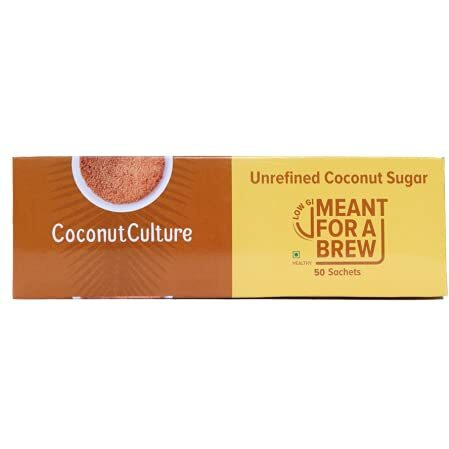 Coconut Cultures Unrefined Coconut Sugar - 5g*50 Sachets | Low GI sweetener | Rich in minerals | Healthy sugar variety | Natural sweetener | No added preservatives