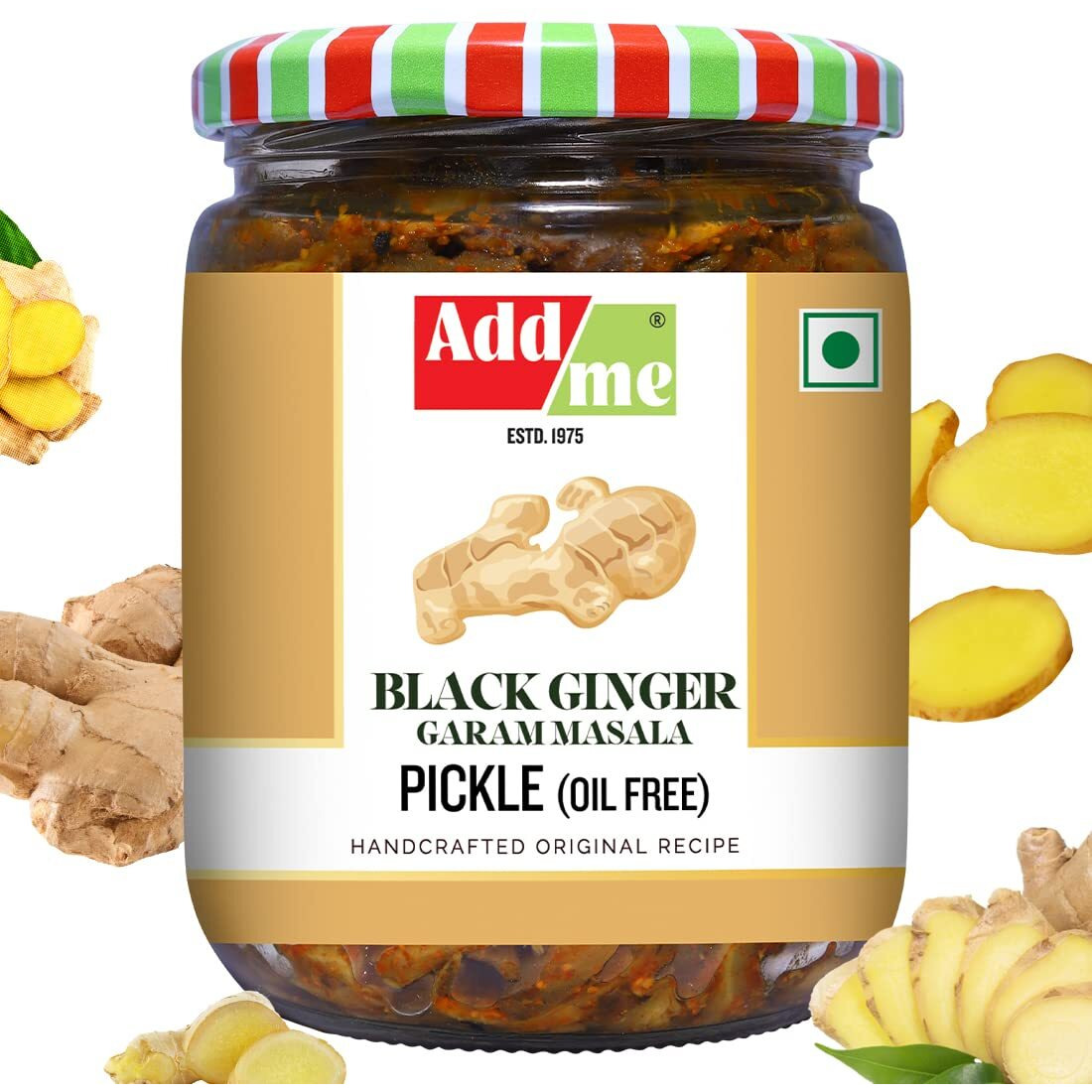 Add me Home Made Ginger Pickle Garam Masala 500gm Without Oil Adrak ka Achar Glass jar