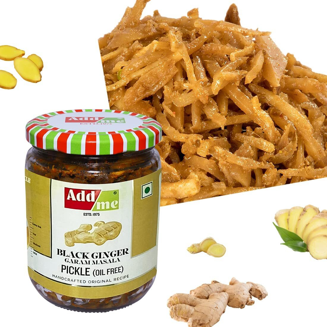 Add me Home Made Ginger Pickle Garam Masala 500gm Without Oil Adrak ka Achar Glass jar
