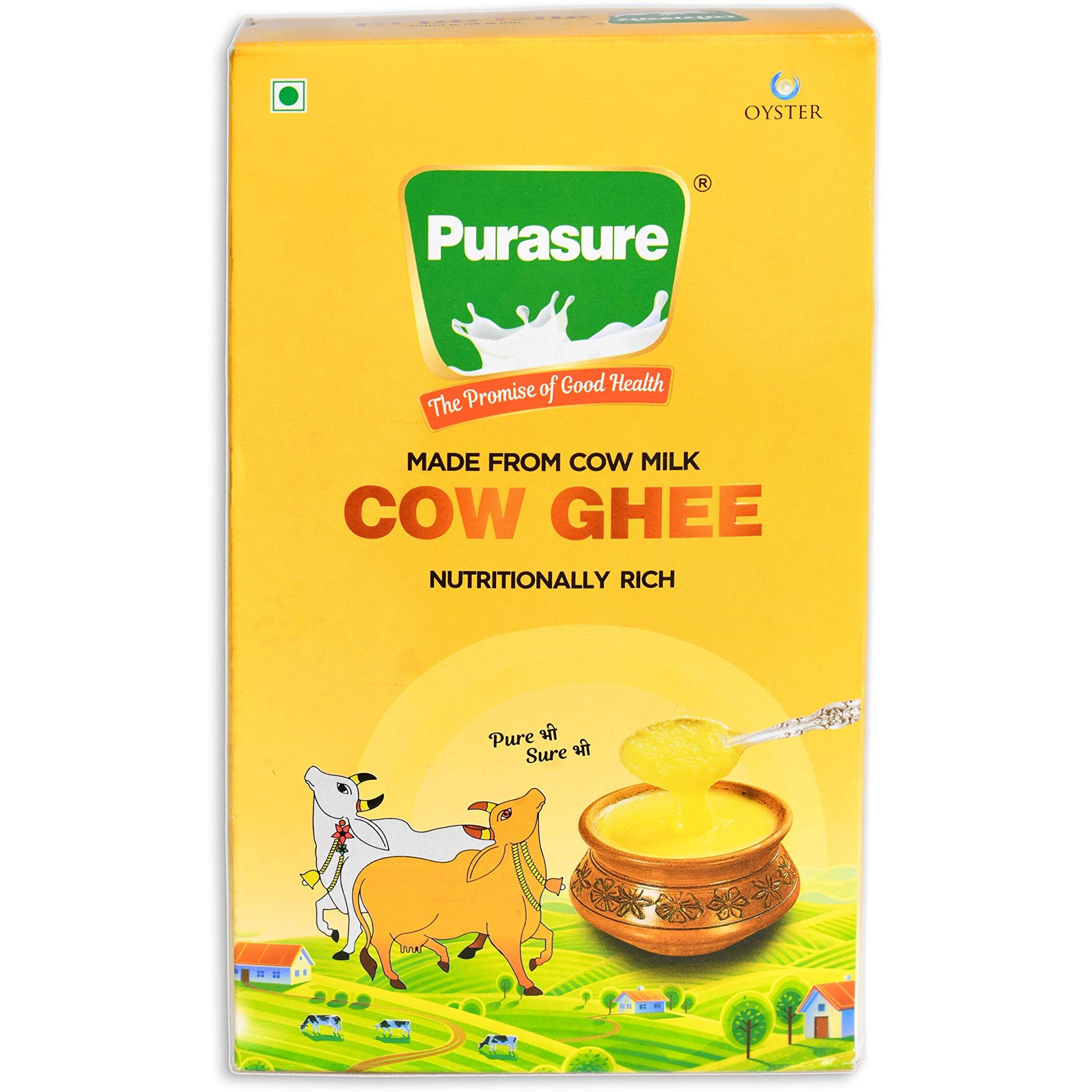 Purasure Pure Cow GHEE 1 Liter | Aroma in every drop | Pure Veg, Pure Cow Ghee, No Preservatives | Rich Taste & Aroma | Good source of Vitamin A, Delicious, Healthy & Nutritious