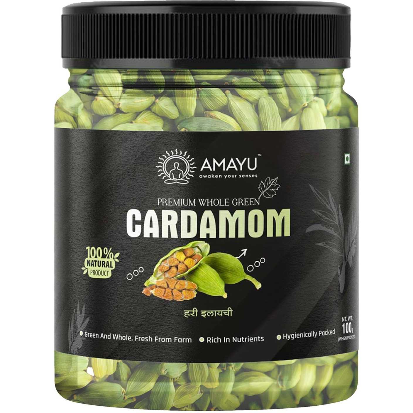 AMAYU Green Cardamom Whole 100Gm Hari Elaichi Badi Elaichi For Tea, Pooja Or Eating(Pack Of 1)