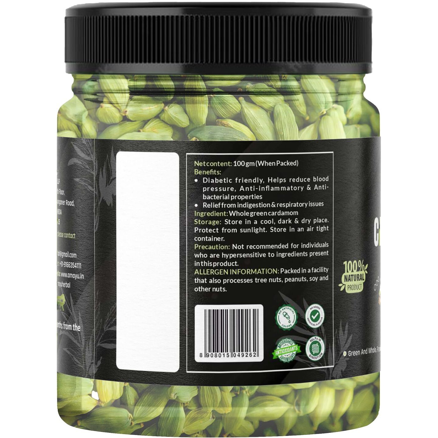 AMAYU Green Cardamom Whole 100Gm Hari Elaichi Badi Elaichi For Tea, Pooja Or Eating(Pack Of 1)