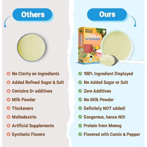 Tots & Moms Instant Oats Khichdi Cereal for kids 200g | Easily Digestible - Protein & Fibre Rich | No Sugar No Salt - Preservative Free - Travel Friendly | Flavoured with Cumin & Pepper