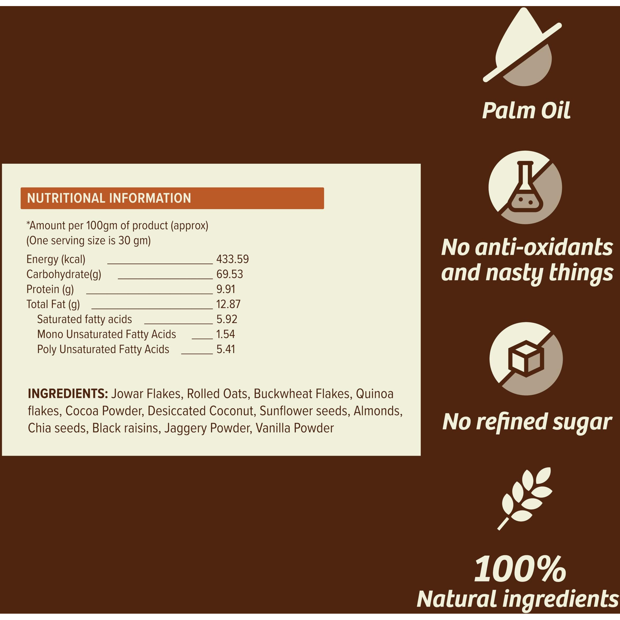 Naario Millet Muesli Sugar Free, High Protein, Fruit and Nuts | Healthy Breakfast Cereal with Coconut, Chocolate, Oats, Almonds, Seeds, Jaggery | Gluten Free - 350g