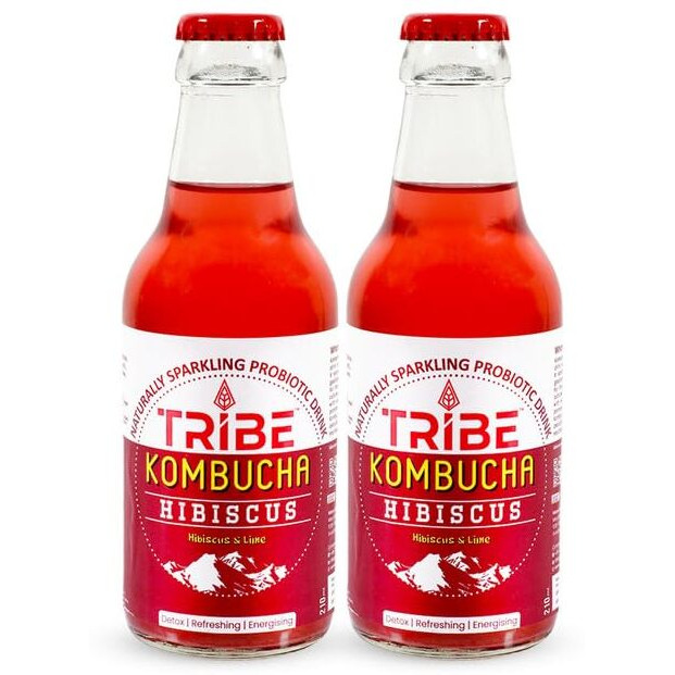 Tribe Kombucha Naturally Sparkling Probiotic Super Drink| Hibiscus & Lemon | Gut Friendly | Gluten free | Immunity Booster | Antioxidant and Hydration | Pack of 2 |210 ML