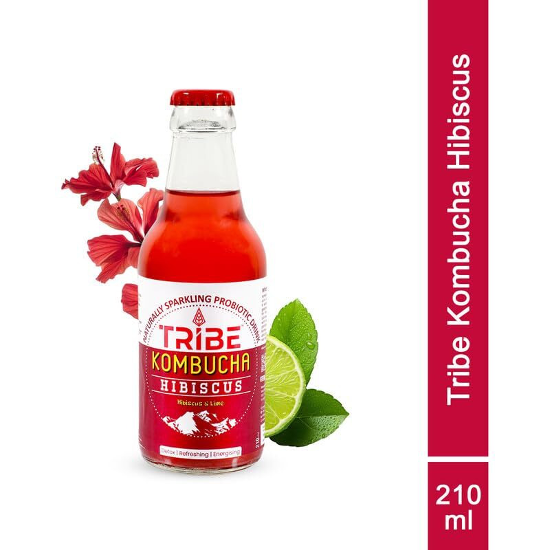Tribe Kombucha Naturally Sparkling Probiotic Super Drink| Hibiscus & Lemon | Gut Friendly | Gluten free | Immunity Booster | Antioxidant and Hydration | Pack of 2 |210 ML