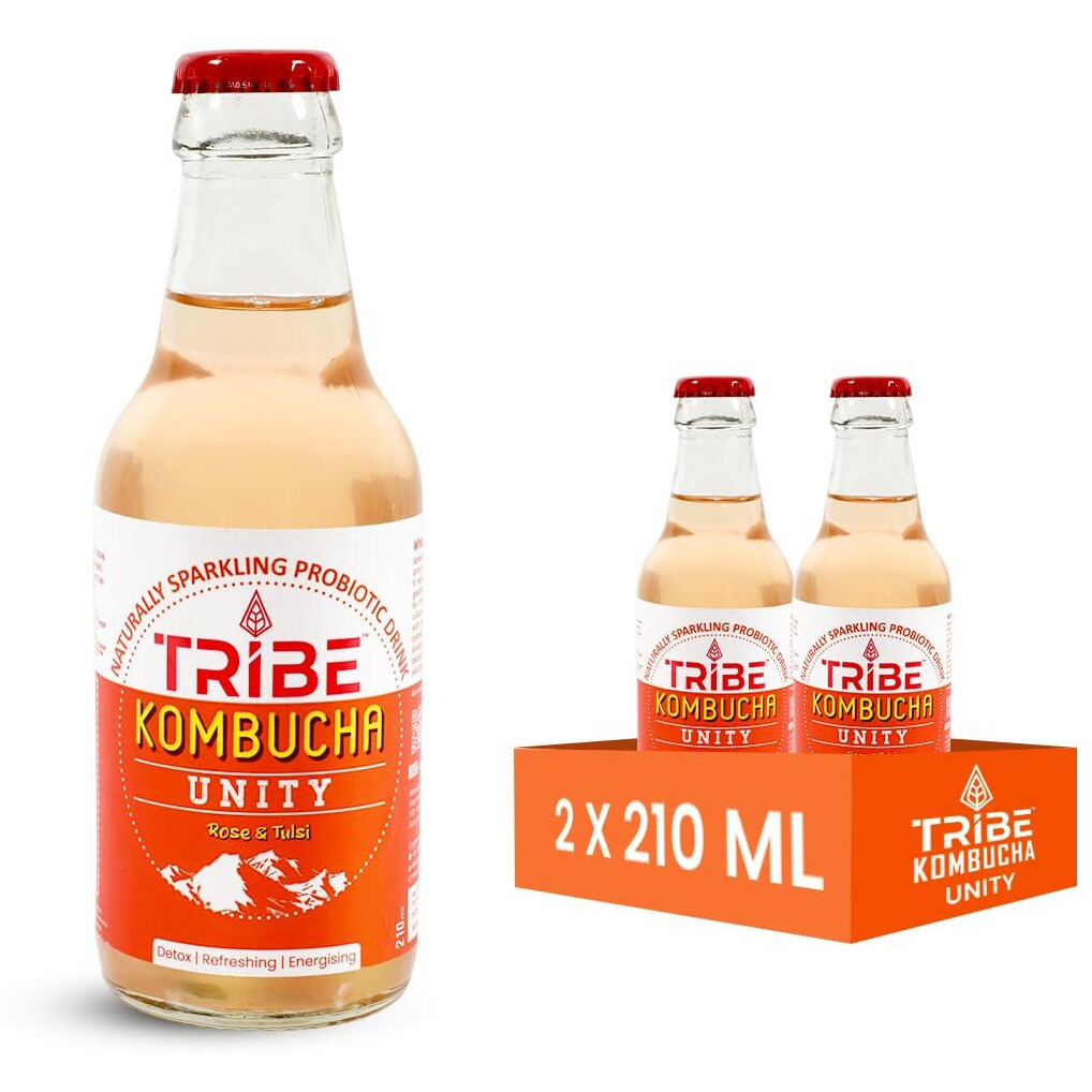 Tribe Kombucha Naturally Sparkling Probiotic Super Drink| Rose & Tulsi | Gut Friendly | Gluten free | Immunity Booster | Antioxidant and Hydration | Unity | Pack of 2 |210 ML