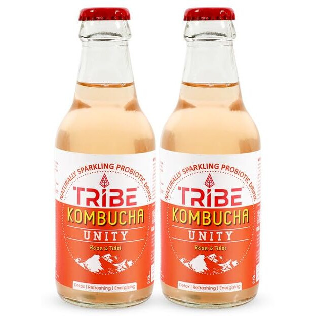 Tribe Kombucha Naturally Sparkling Probiotic Super Drink| Rose & Tulsi | Gut Friendly | Gluten free | Immunity Booster | Antioxidant and Hydration | Unity | Pack of 2 |210 ML