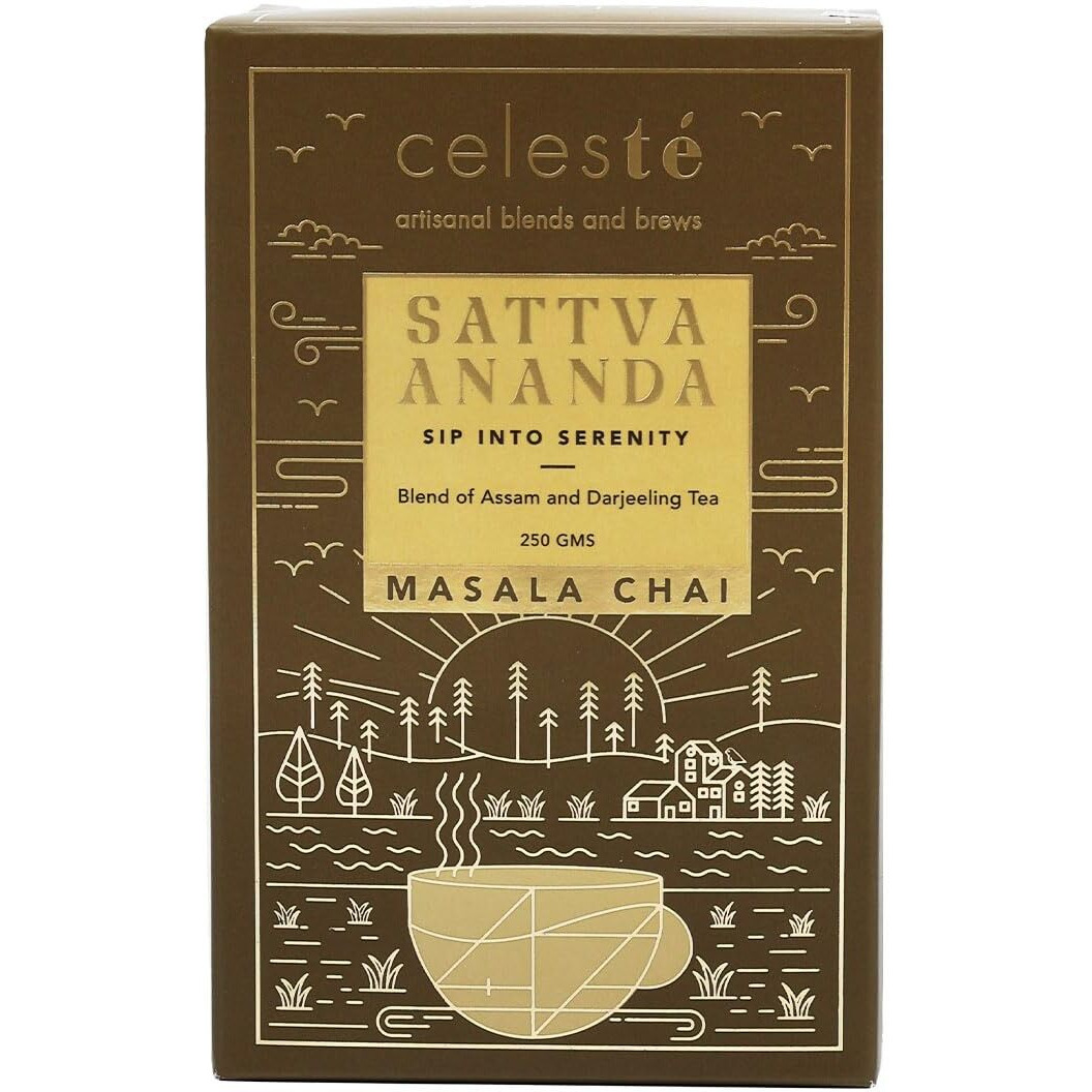 Sattva Ananda Masala Chai (250gms) | Blend of Assam and Darjeeling Tea | 100% Natural Ingredients | Cardamom, Ginger, Tulsi, Cinnamon, Black Pepper