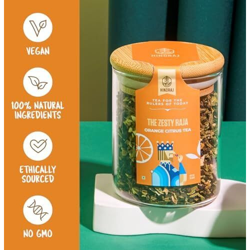 Hindraj Orange Green Tea (The Zesty Raja) | Organic Ice Tea | Loose Tea Leaves | Natural Ingredients Fruit Tea | No Added Sugar (30 g - Pack of 1)