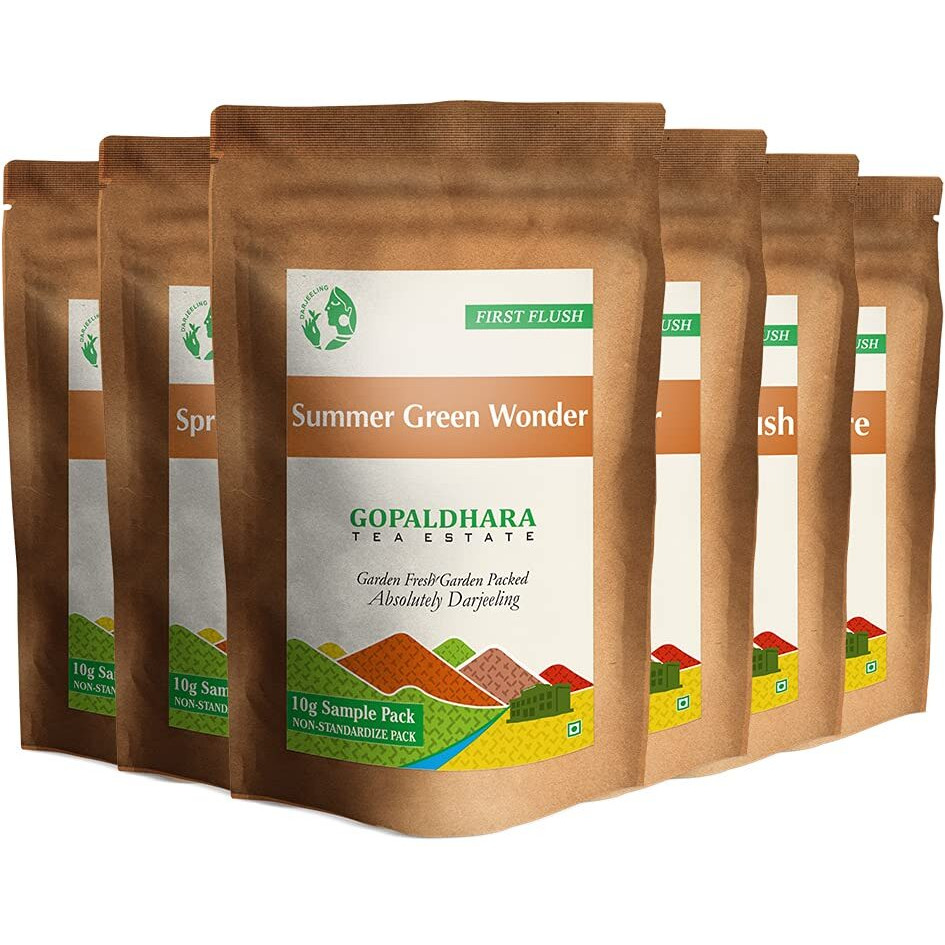 GOPALDHARA Darjeeling Classic Teas Sample Pouches (Pack Of 6 Teas - 10 Grams Each) - Special Ftgfop1 Teas Highest Elevation (7000Ft.), Chai Tea, Loose Leaves