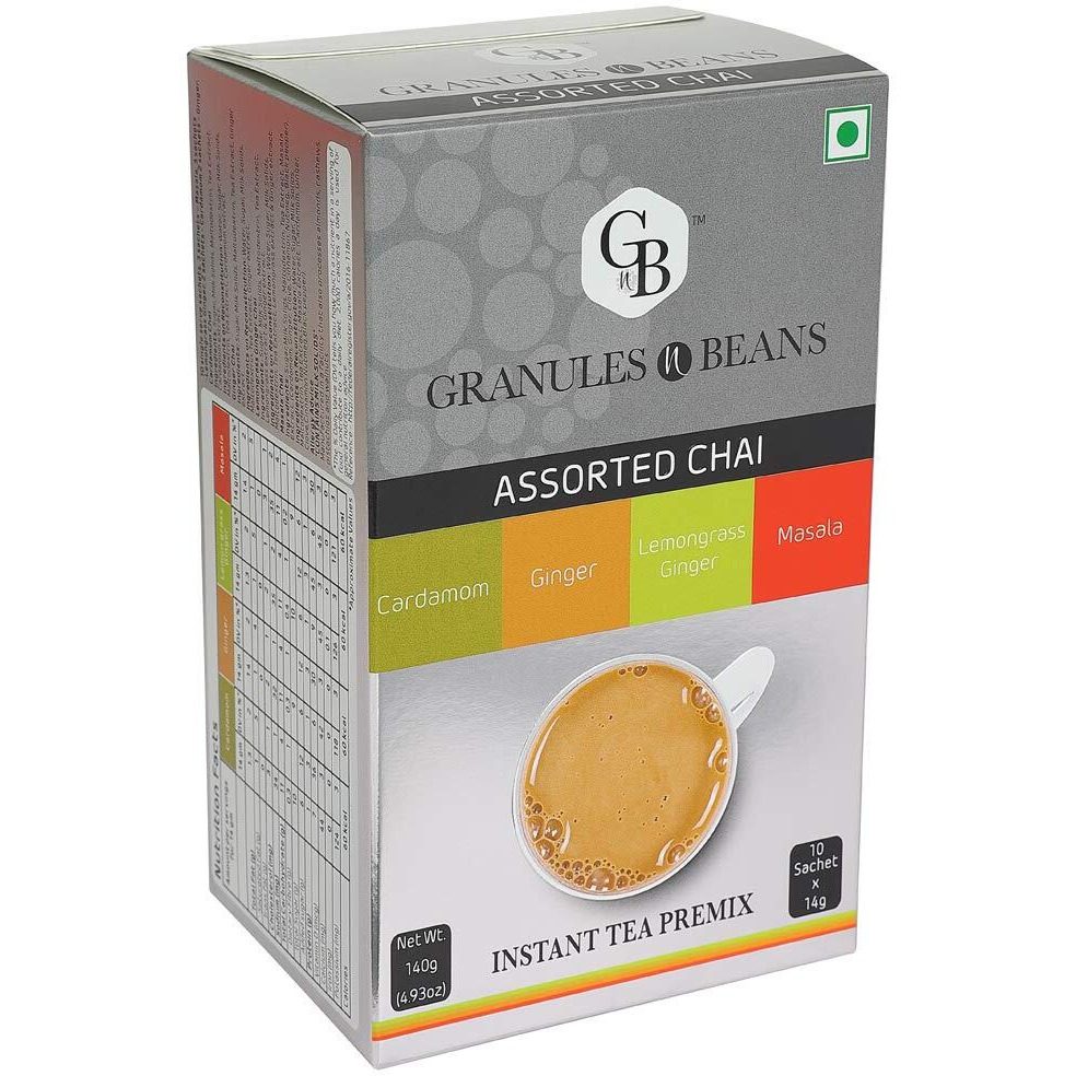 GnB GRANULES n BEANS Assorted Chai (Cardamom, Ginger, Lemongrass Ginger, Masala) Instant Tea Premix - (10 Sachet X 14 Gm  140 Gm) (Pack Of 3)