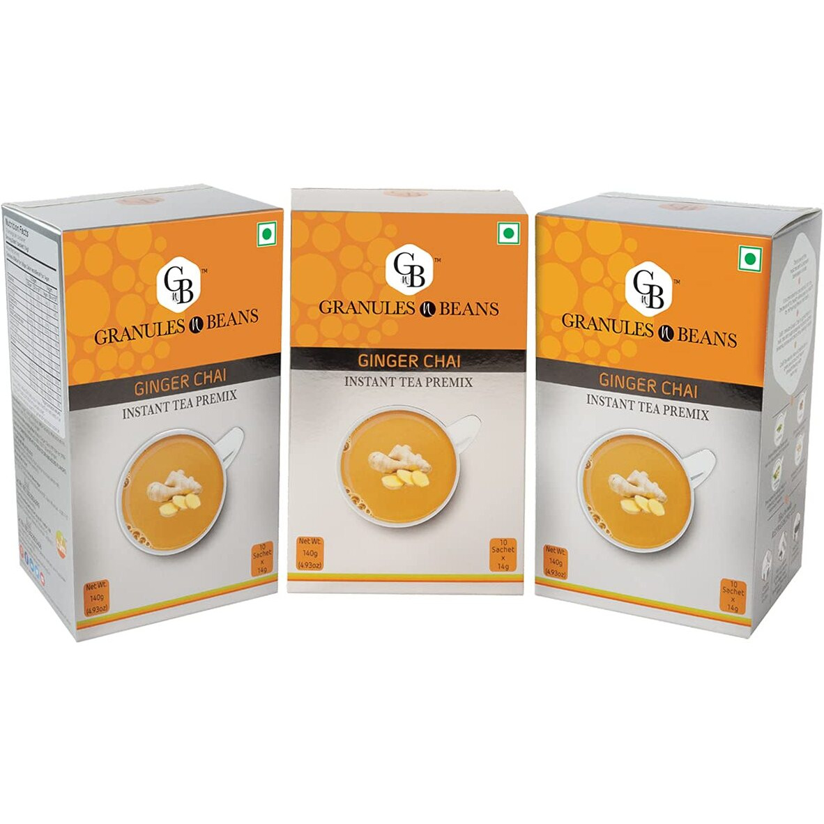 GnB GRANULES n BEANS Ginger Chai Instant Tea Premix - (10 Sachet X 14G  140 gram) (Pack Of 3)