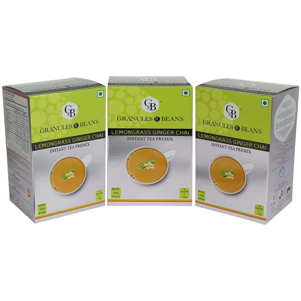 GnB GRANULES n BEANS Lemongrass Ginger Chai Instant Tea Premix - (10 Sachet X 14G  140 Gram) (Pack Of 3)