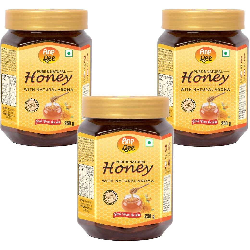 ANP BEE Raw Unpasteurized NMR Tested Natural Honey 250g Pack I Complies with 22 Rigorous FSSAI Quality Checks I 100% Pure, No Sugar Adulteration I Natural Immunity Booster for Adults & Kids I Pack of 3