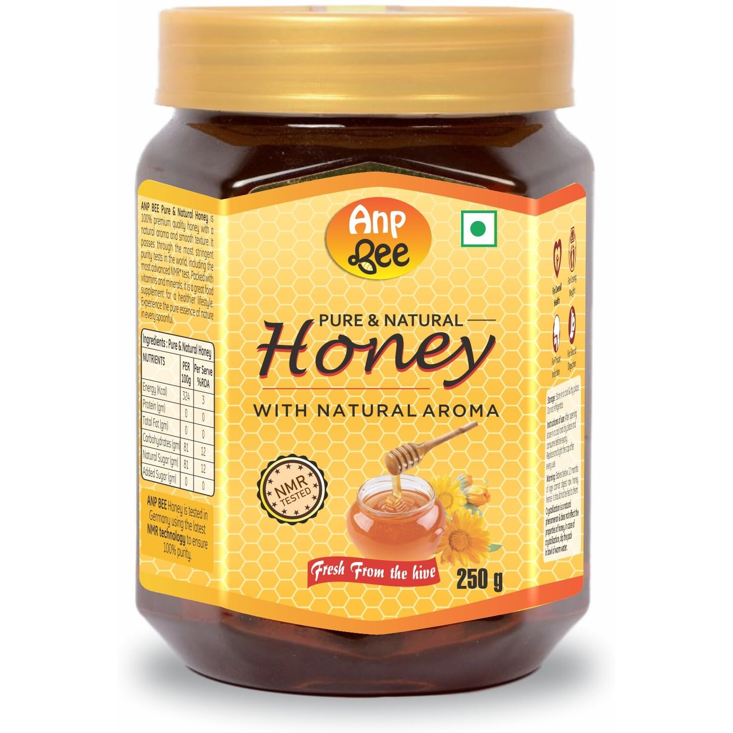 ANP BEE Raw Unpasteurized NMR Tested Natural Honey 250g Pack I Complies with 22 Rigorous FSSAI Quality Checks I 100% Pure, No Sugar Adulteration I Natural Immunity Booster for Adults & Kids I Pack of 3