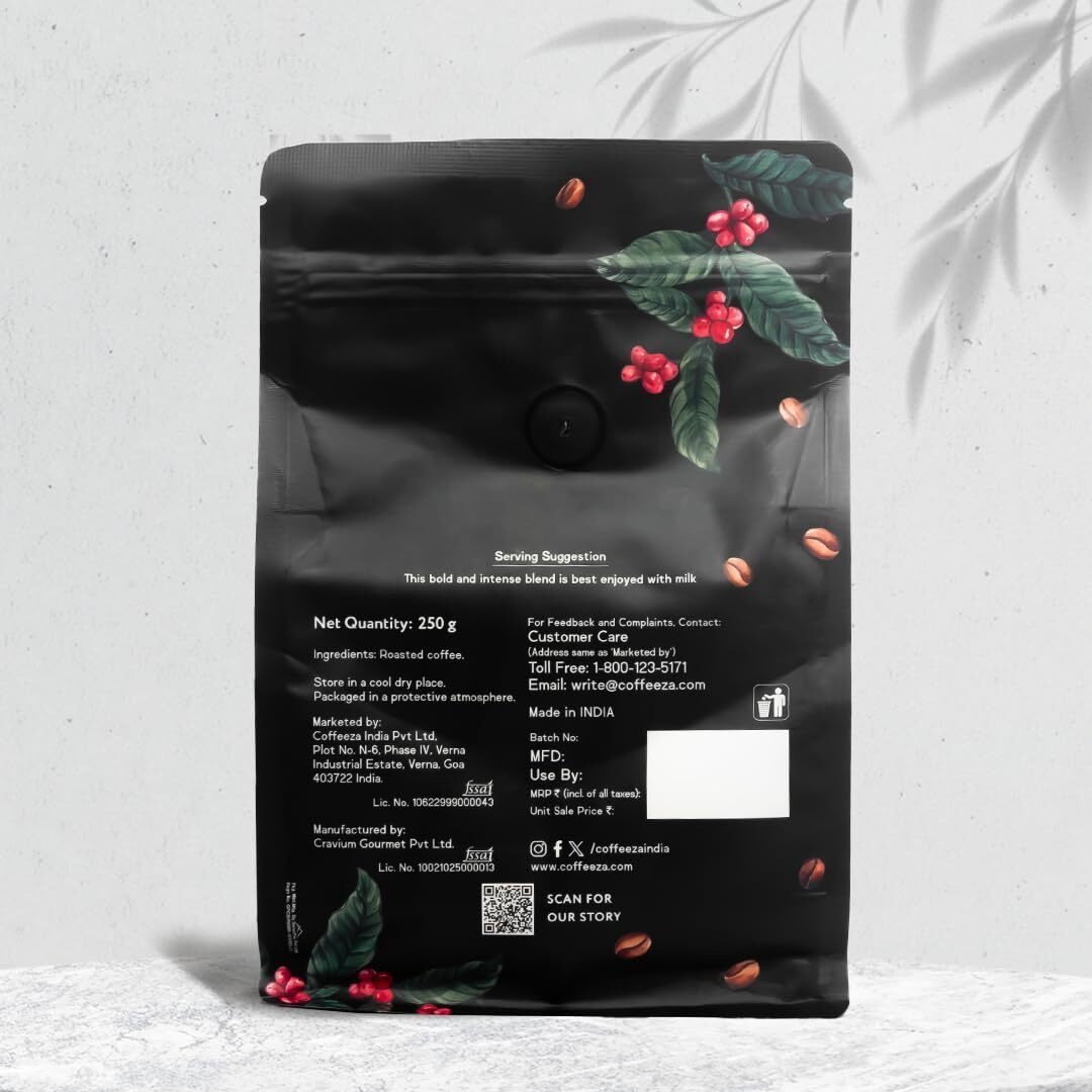 COFFEEZA Intenso Whole Beans | Speciality Grade With Medium-Dark Roast Whole Bean Coffee - 250G Packet