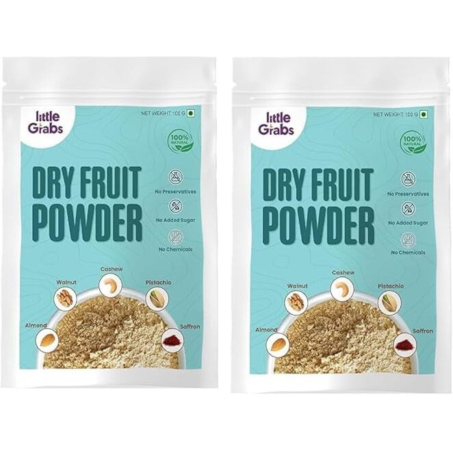 Little Grabs Mix Nuts Dry Fruits Powder - 50Gm Each (Pack of 2) | Healthy & Nutrient Booster made of 5-Superfoods Almonds, Pista, Walnut, Cashew, Saffron | For Weight Gain | 100% Natural | No Sugar