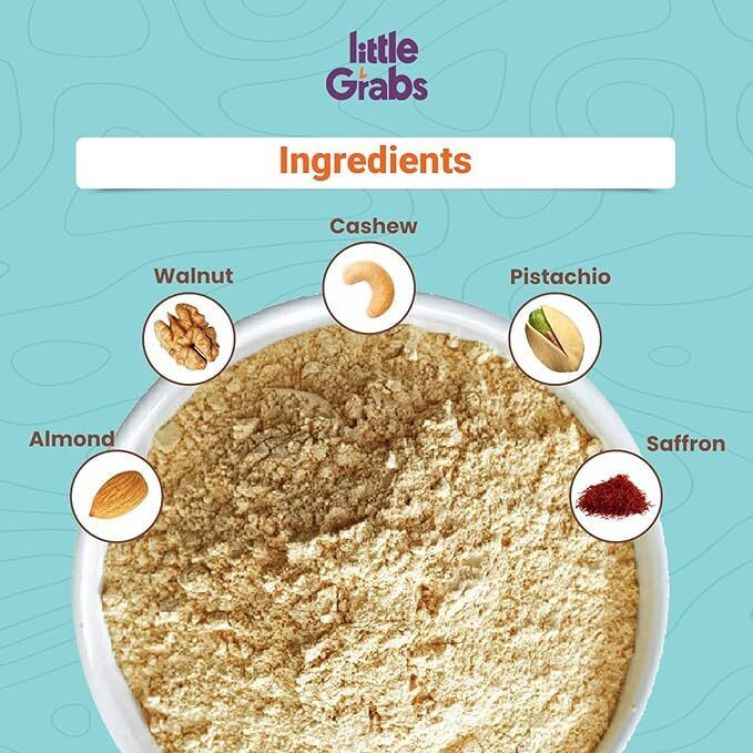 Little Grabs Mix Nuts Dry Fruits Powder - 50Gm Each (Pack of 2) | Healthy & Nutrient Booster made of 5-Superfoods Almonds, Pista, Walnut, Cashew, Saffron | For Weight Gain | 100% Natural | No Sugar
