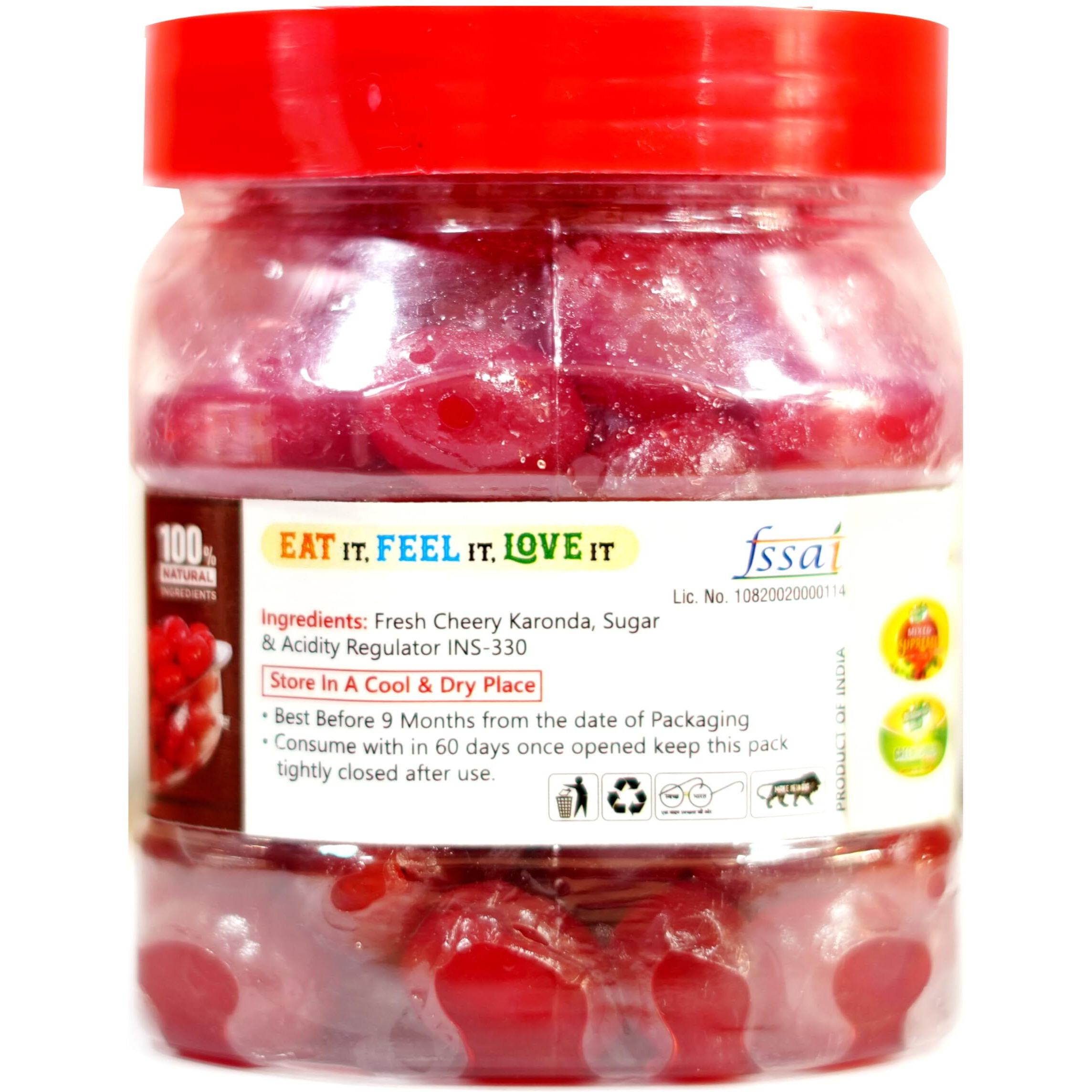 Natural Hub Homemade Organic and Delicious Sweet Cherry Karonda Murabbal Fresh Glazed Candied 500gm Cherry Fruit