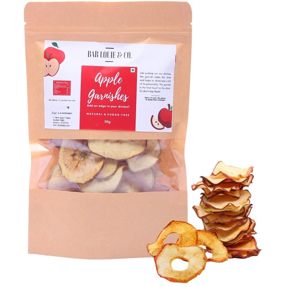 Bab Louie & Co. Apple Dehydrated Fruits Garnishes For Cocktail, Mocktail, Detox Water, Green Tea, Snacks | Air Dried | Gluten Free | Vegan | No Sugar | 100% Natural | Zero Preservatives | 50 gm