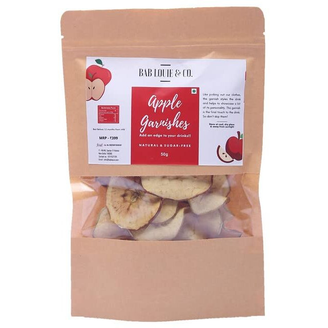 Bab Louie & Co. Apple Dehydrated Fruits Garnishes For Cocktail, Mocktail, Detox Water, Green Tea, Snacks | Air Dried | Gluten Free | Vegan | No Sugar | 100% Natural | Zero Preservatives | 50 gm