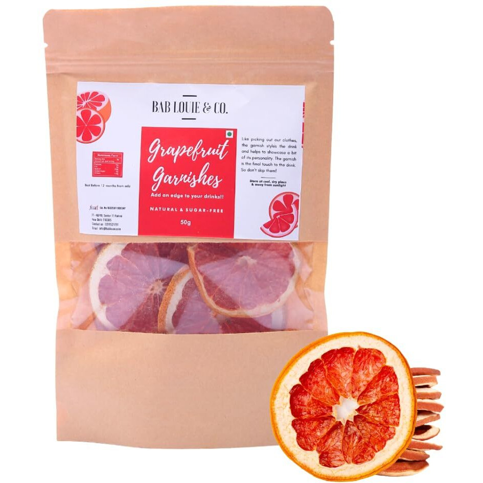 Bab Louie & Co. Grapefruit Dehydrated Fruits Garnishes For Cocktail, Mocktail, Detox Water, Green Tea, Snacks | Air Dried | Gluten Free | Vegan | No Sugar | 100% Natural | Zero Preservatives | 50 gm