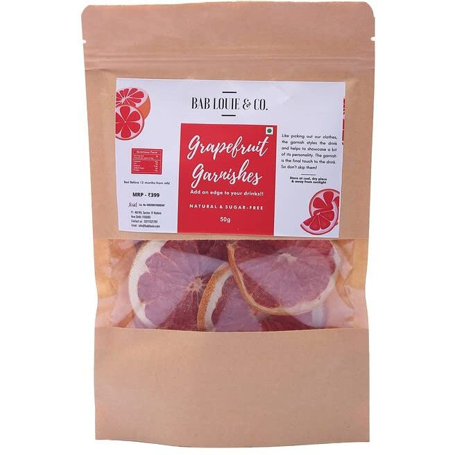 Bab Louie & Co. Grapefruit Dehydrated Fruits Garnishes For Cocktail, Mocktail, Detox Water, Green Tea, Snacks | Air Dried | Gluten Free | Vegan | No Sugar | 100% Natural | Zero Preservatives | 50 gm