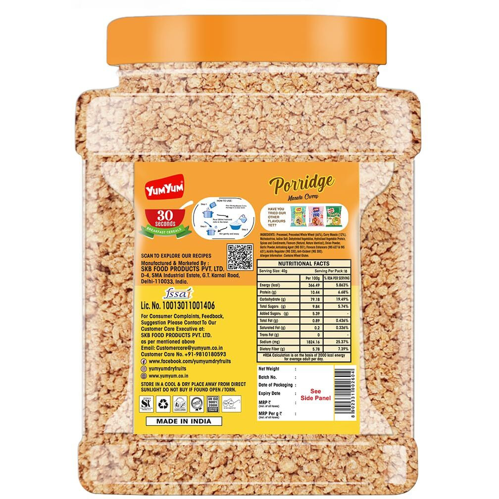 Yum Yum Curry Masala Porridge - 750g Jar, Nutritious Blend for a Flavorful Breakfast or Anytime Meal