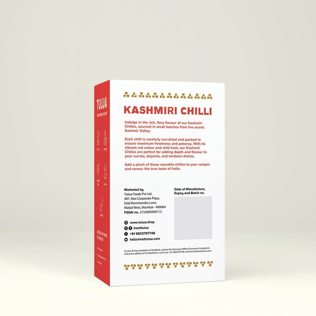 Tulua Kashmiri Chilli Whole (Red Chilli) - 50gm Each Pack of 2 | Natural Laal Mirch | Organic Indian Spices | Sun-dried and Carefully Packed Red Whole Kashmir Chilly