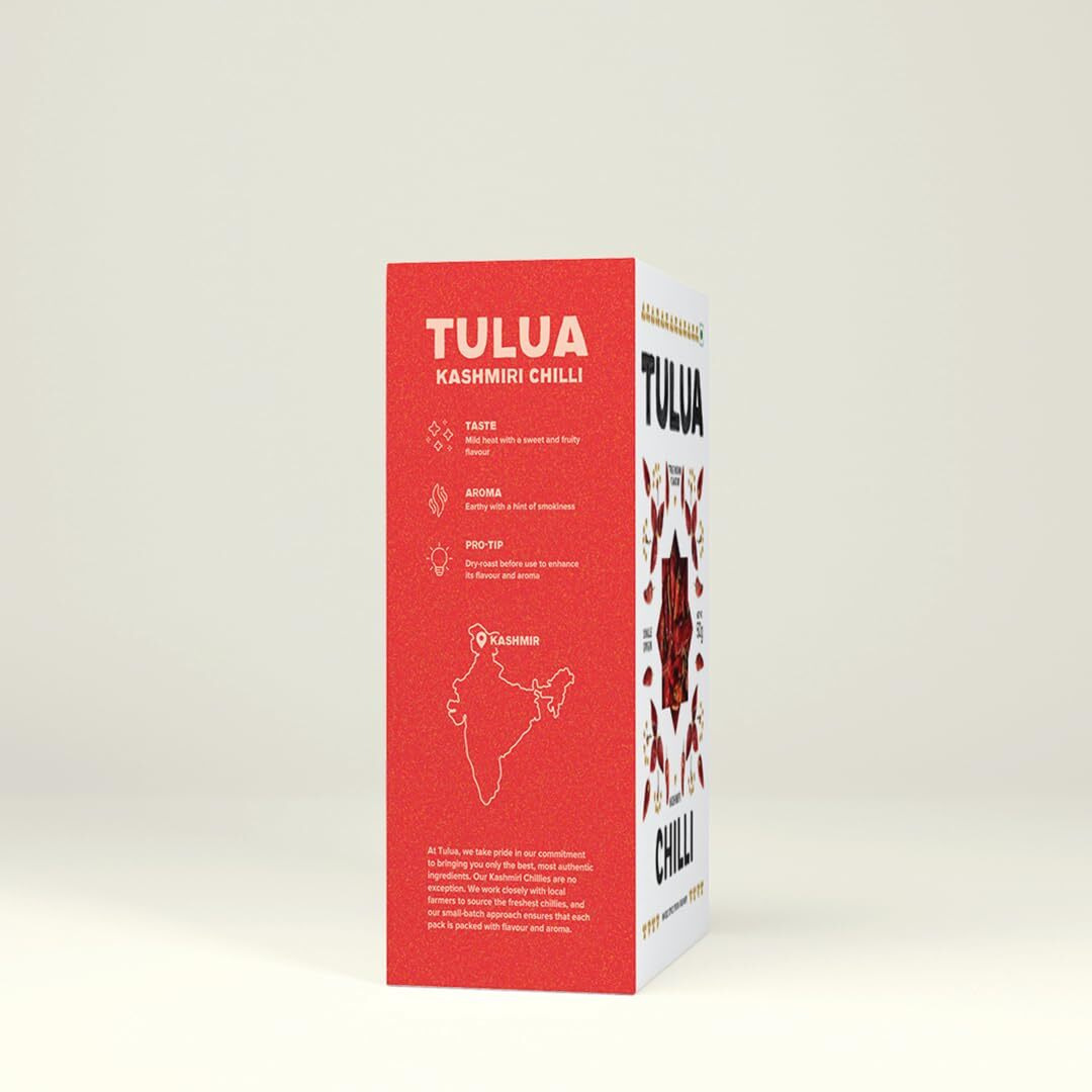Tulua Kashmiri Chilli Whole (Red Chilli) - 50gm Each Pack of 2 | Natural Laal Mirch | Organic Indian Spices | Sun-dried and Carefully Packed Red Whole Kashmir Chilly