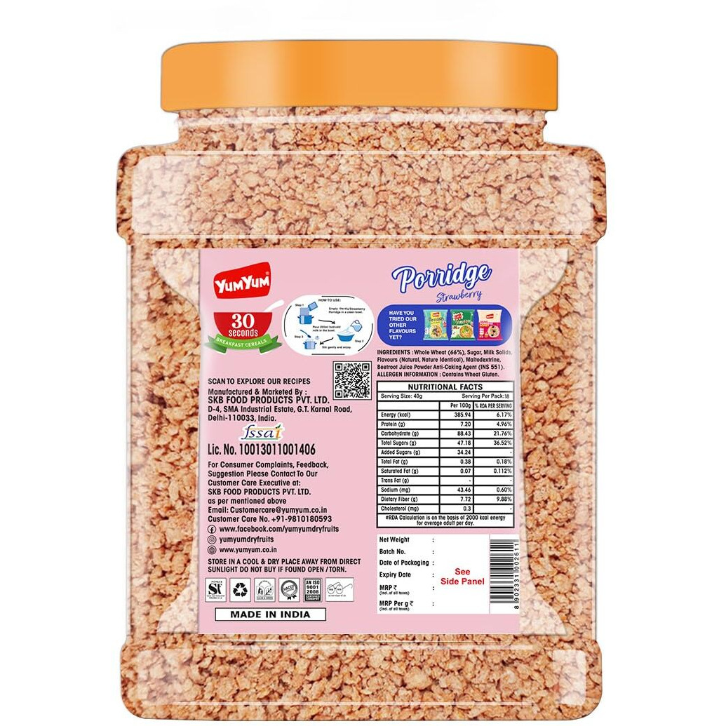Yum Yum Strawberry Porridge - Bursting with Flavor and Nutrients in a Generous 750g Jar - A Wholesome Breakfast Choice for the Whole Family