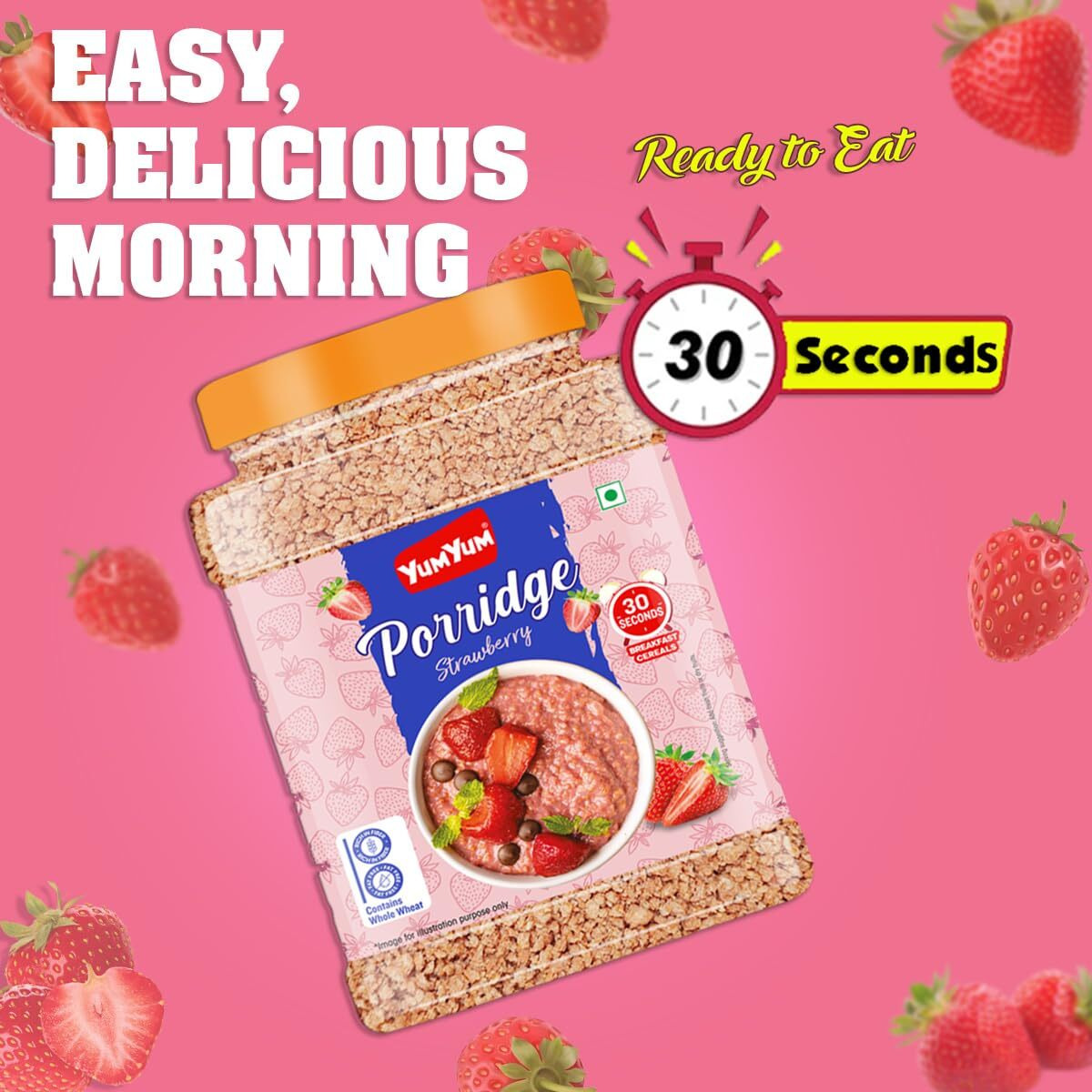 Yum Yum Strawberry Porridge - Bursting with Flavor and Nutrients in a Generous 750g Jar - A Wholesome Breakfast Choice for the Whole Family