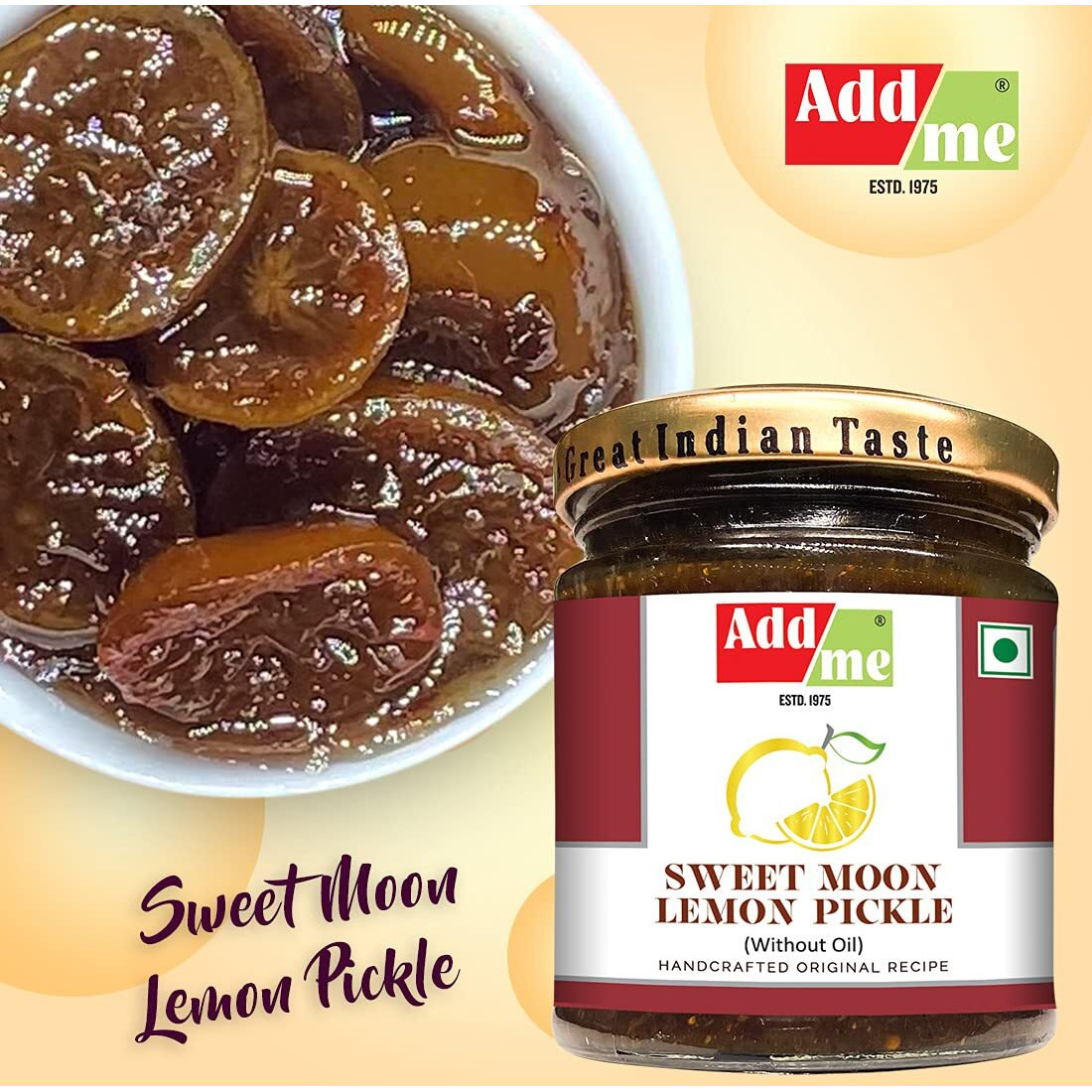 Add me Home Made khatta meetha Purana Nimbu Ka achar, Sweet Lemon Pickle 200gm Without Oil Glass Pack