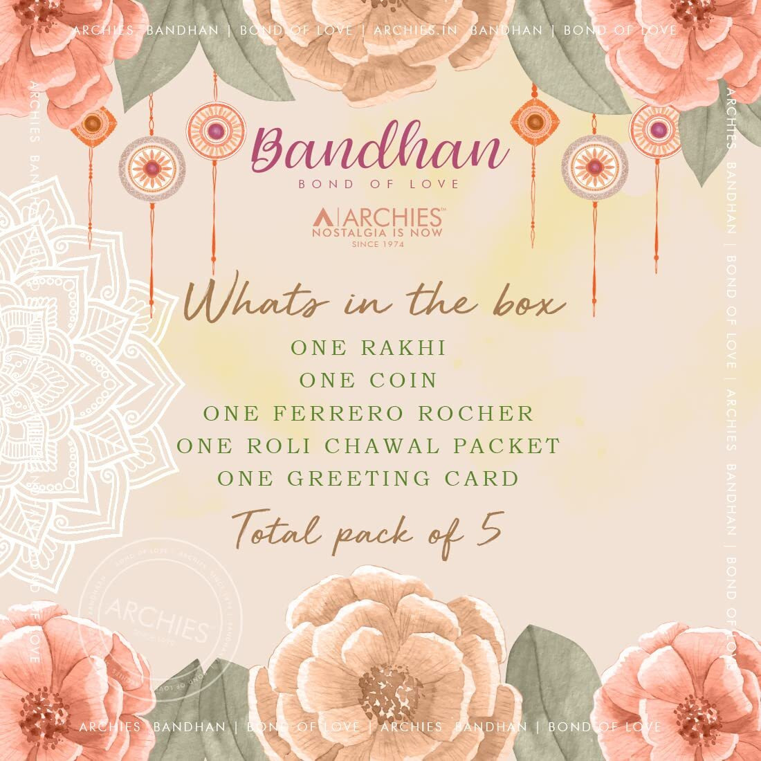 Archies Diamond Flower Rakhi, Roli Chawal, Chocolate & Greeting Card (Complimentary) for Rakhsha Bandhan