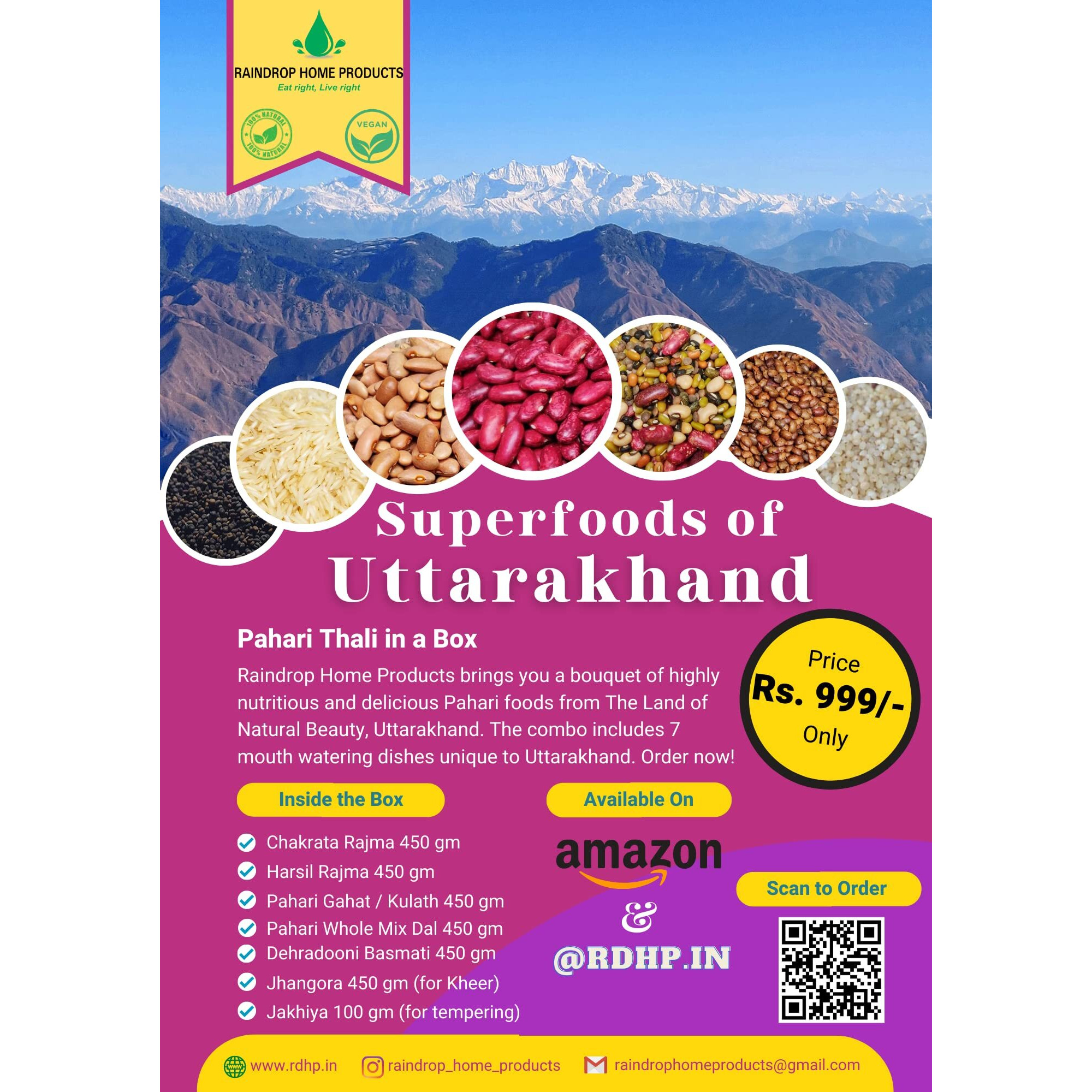 Raindrop Home Products - Eat Right, Live Right Super Food Of Uttarakhand - Authentic Organically Grown Mix Dal Whole/Pachrangi 750 Gm