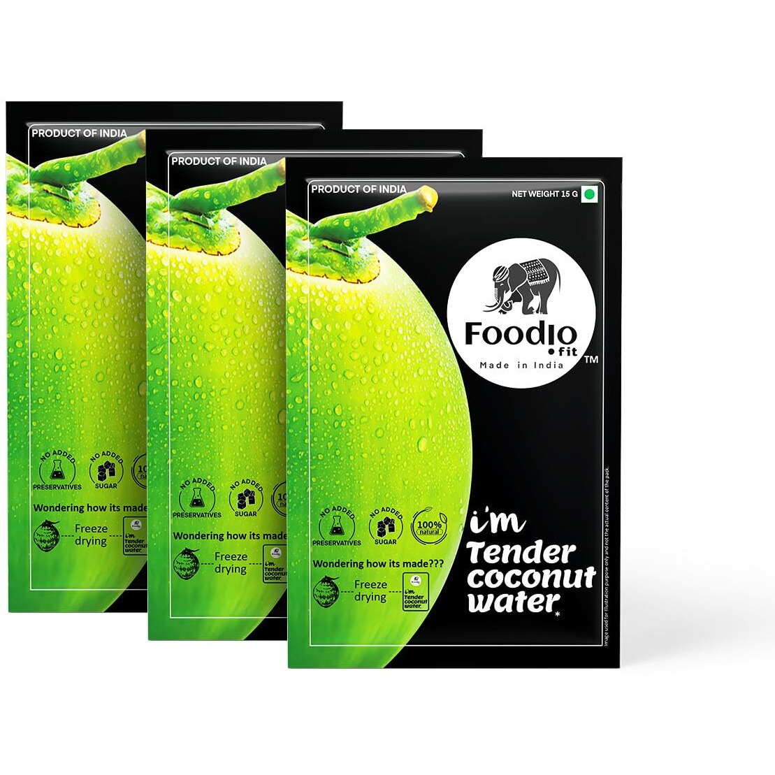 Foodio.fit Tender Coconut Powder Mix | Coconut Water Powder | Nariyal Pani | Energy Drink | Pack of 3 (600 ML)