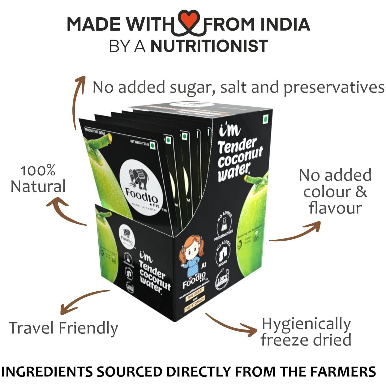 Foodio.fit Tender Coconut Powder Mix | Coconut Water Powder | Nariyal Pani | Energy Drink | Pack of 3 (600 ML)
