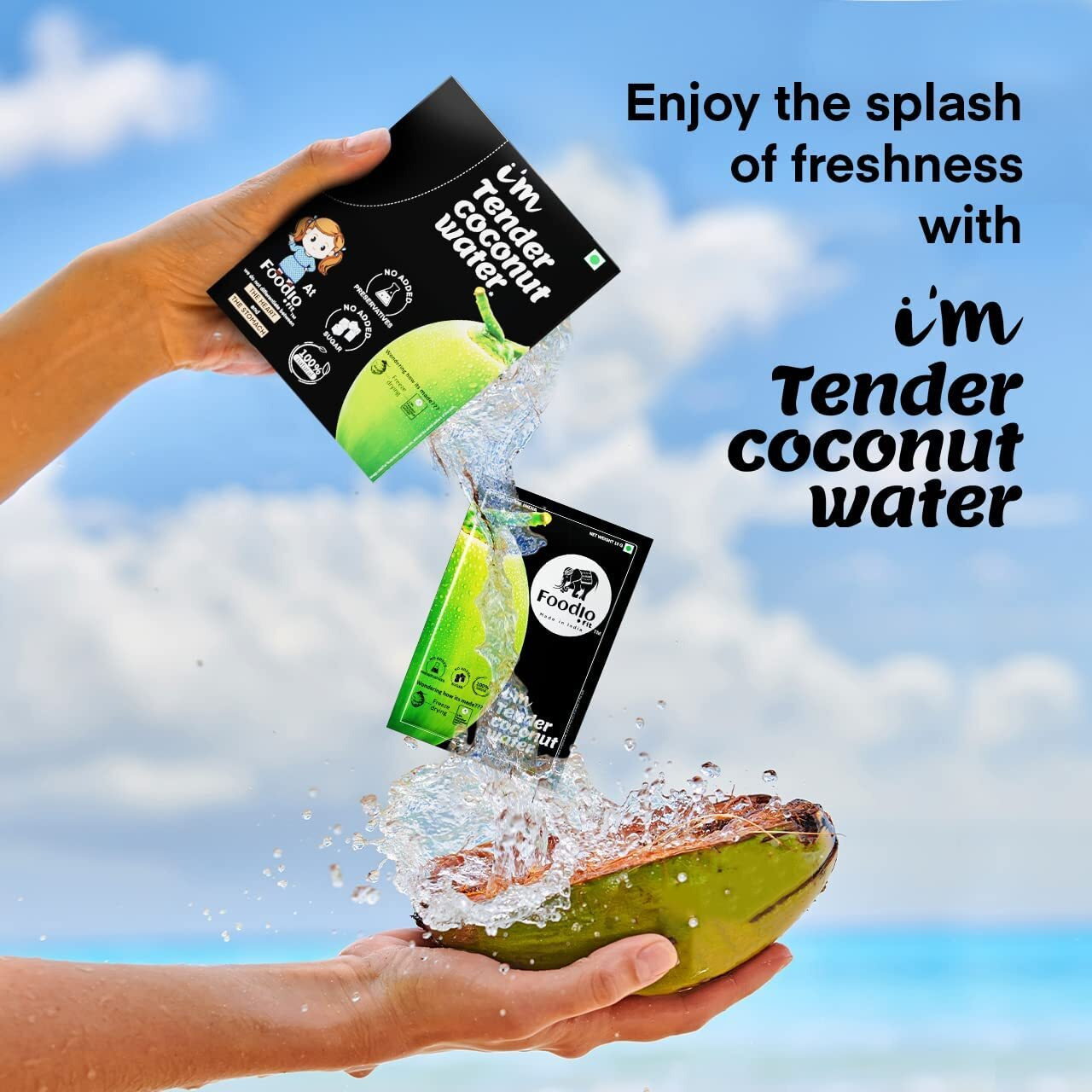 Foodio.fit Tender Coconut Powder Mix | Coconut Water Powder | Nariyal Pani | Energy Drink | Pack of 3 (600 ML)