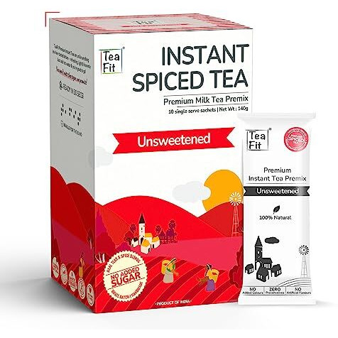 TeaFit Premium Zero Sugar Instant Masala Tea Pack of 10 Sachets (140gm) | Masala Tea Premix | Diabetic Friendly | Instant Milk Tea Premix | Ready to Drink | Instant Tea Premix | Tea Powder