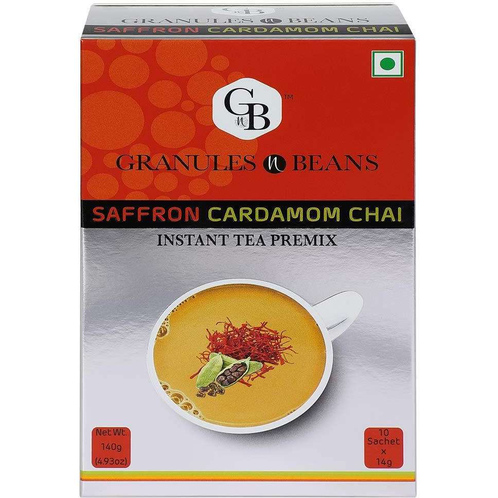 GnB GRANULES n BEANS Assam, Granules N Beans Saffron Cardamom Chai Instant Tea Premix - (10 Sachet X 14 Gram  140 Gram) (Pack Of 2)