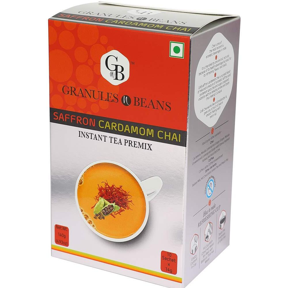 GnB GRANULES n BEANS Assam, Granules N Beans Saffron Cardamom Chai Instant Tea Premix - (10 Sachet X 14 Gram  140 Gram) (Pack Of 2)