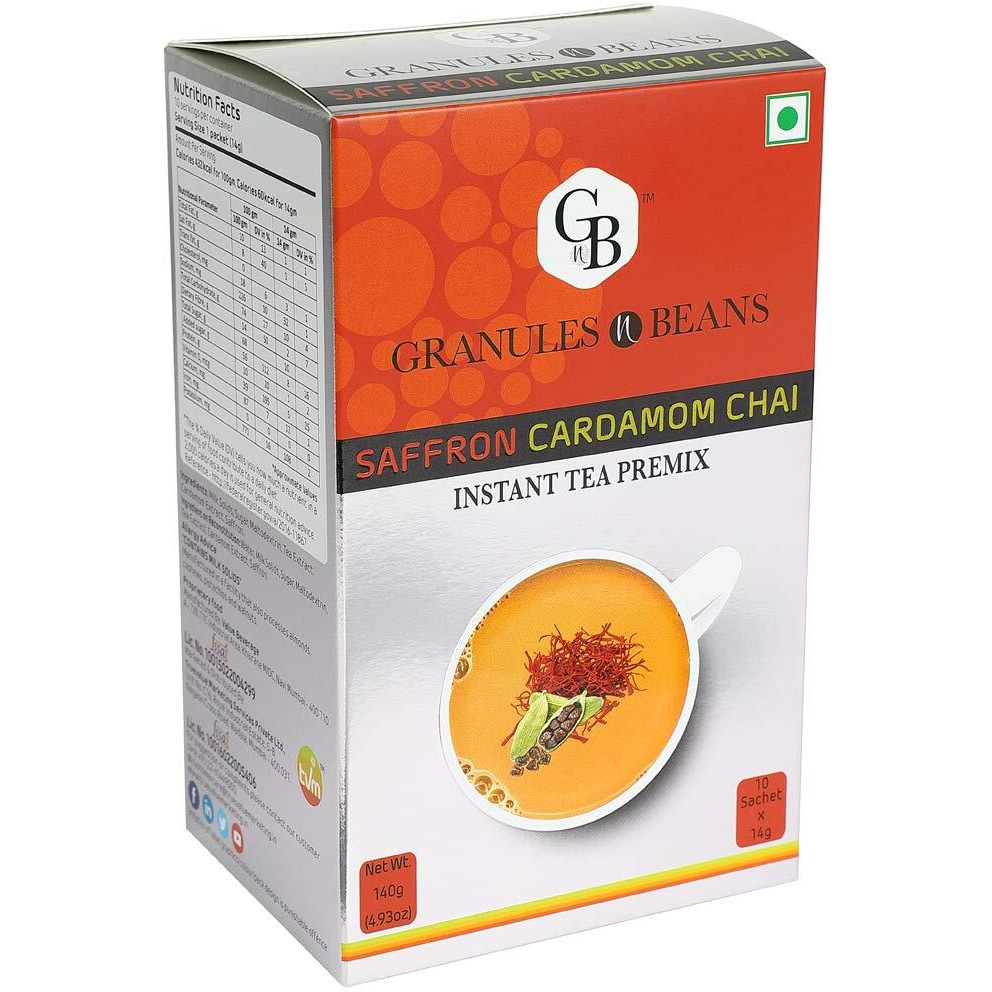 GnB GRANULES n BEANS Assam, Granules N Beans Saffron Cardamom Chai Instant Tea Premix - (10 Sachet X 14 Gram  140 Gram) (Pack Of 2)