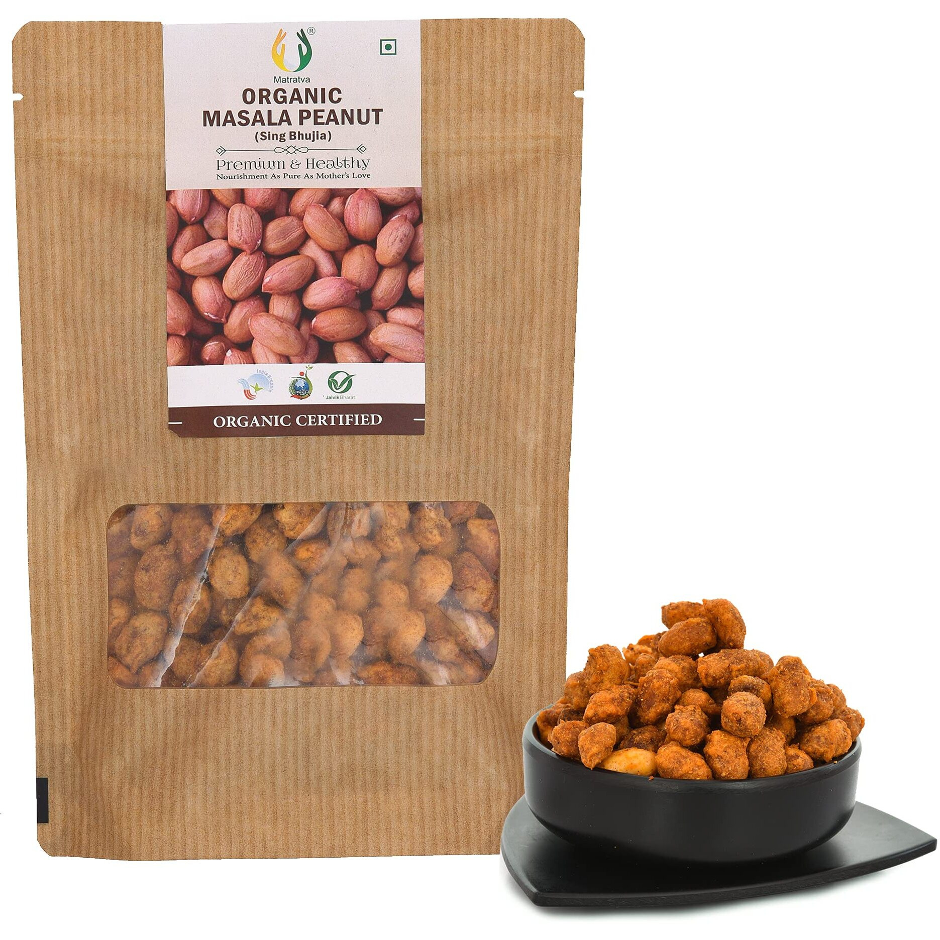 Matratva Organic Sing Bhujia Namkeen-250 Gm|Besan Coated Peanuts|Crunchy&Spicy Singh Bhujia|Fried In Cold Pressed Groundnut Oil|Organic Namkeen|Rich In Protein|Healthy Indian Snacks|No Preservatives