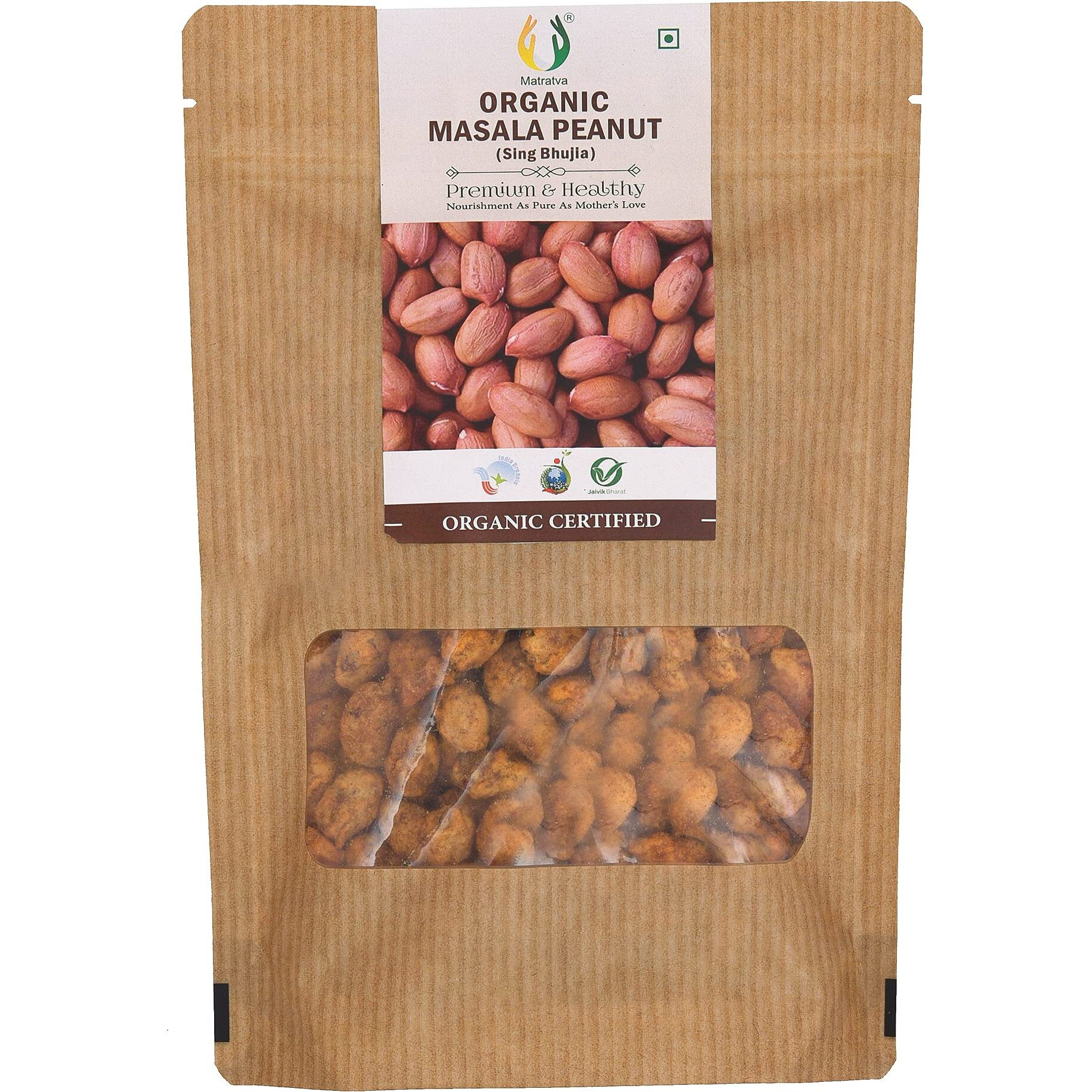 Matratva Organic Sing Bhujia Namkeen-250 Gm|Besan Coated Peanuts|Crunchy&Spicy Singh Bhujia|Fried In Cold Pressed Groundnut Oil|Organic Namkeen|Rich In Protein|Healthy Indian Snacks|No Preservatives