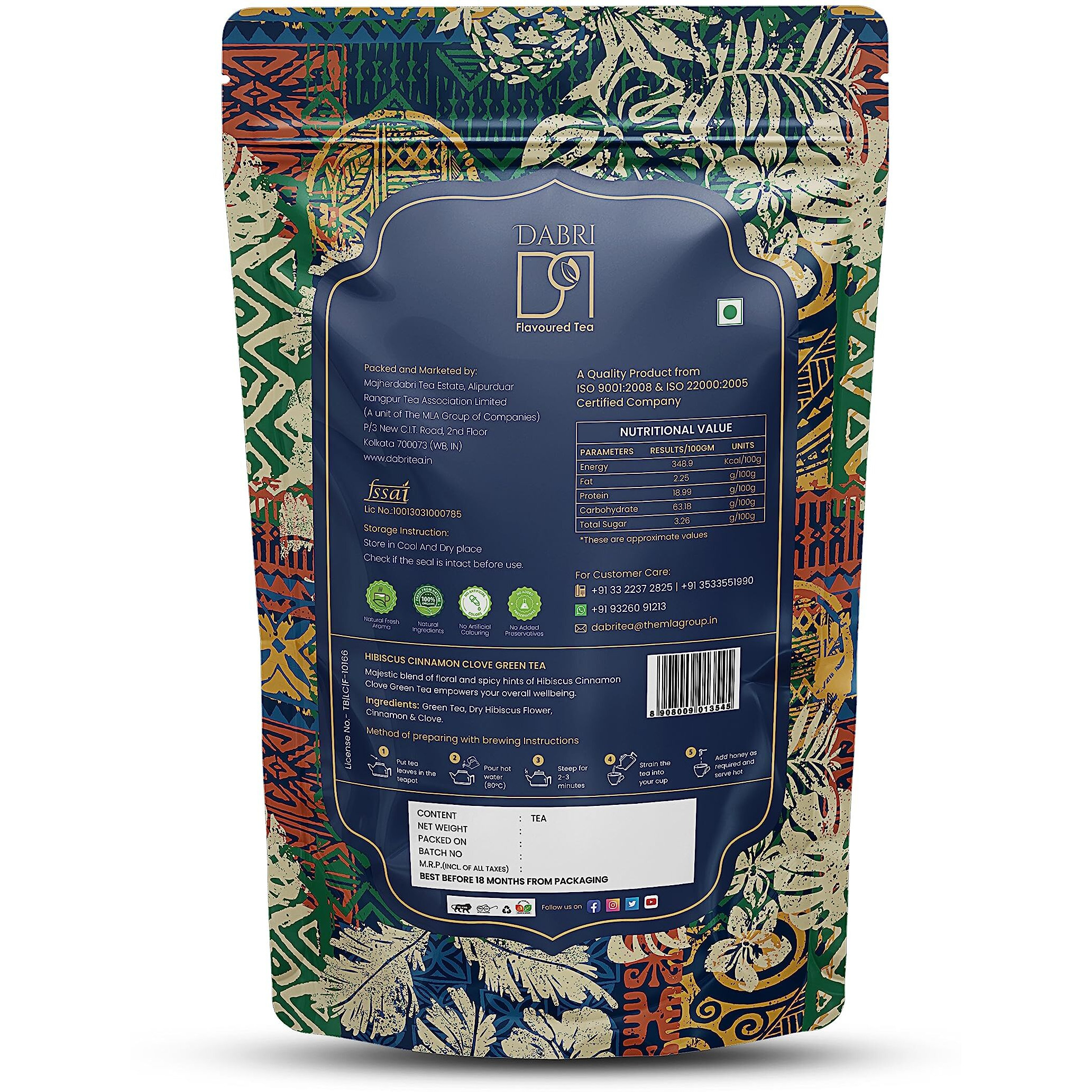Dabri Hibiscus Cinnamon Clove Loose Leaves Green Tea Blend for Hair Regrowth and Healthy Heart, Made with Whole Green Tea Leaf and natural flavours (Pouch of 100gm)