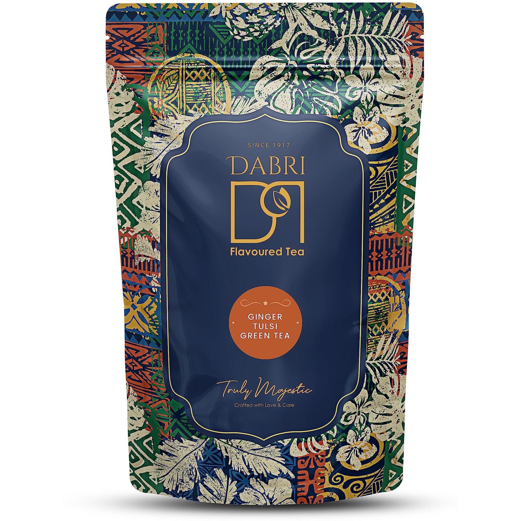 Dabri Ginger Tulsi Green Tea loose leave, Natural Ingredients (Pouch of 100gm)